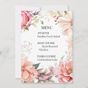 Romantic Rose Wedding Menu Card