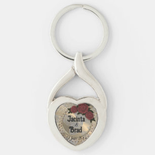 Romantic Rose Wreath Feather Wedding Key Ring