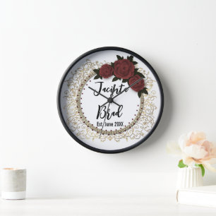Romantic Rose Wreath Wedding  Clock