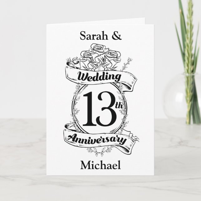 Romantic Roses 13TH thirteenth wedding anniversary Card (Front)
