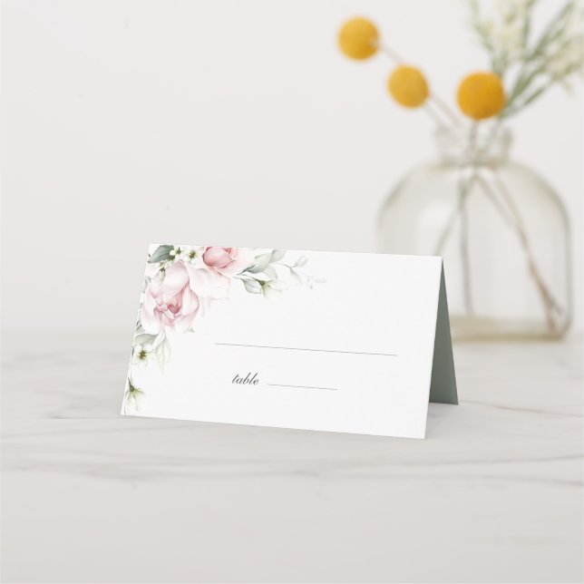 Romantic Roses | Blush Pink Wedding Place Card (Front)