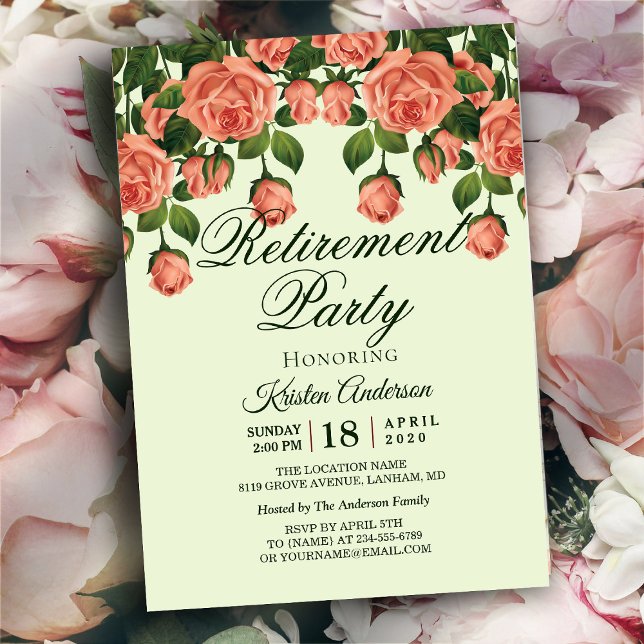 Romantic Roses Botanical Retirement Party  Invitation (Creator Uploaded)