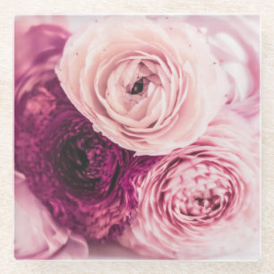 Romantic roses bouquet: vintage branding. glass coaster