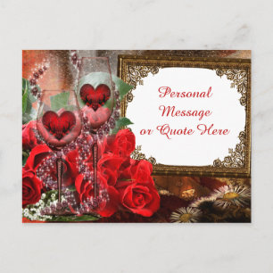 Romantic Roses & Champagne Antique Mirror Postcard