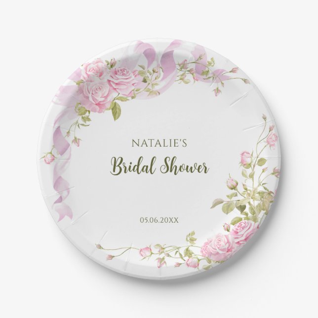 Romantic Roses Chic Floral Bridal Shower Paper Plate (Front)