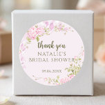 Romantic Roses Chic Floral Bridal Shower Thank You Classic Round Sticker<br><div class="desc">These pink floral bridal shower thank you stickers feature a soft, romantic flower design that adds an elegant finishing touch to favors, bags, envelopes and gifts. The delicate watercolor florals create a timeless and feminine look, perfect for thanking guests in a beautiful way. Ideal for romantic, garden, and classic bridal...</div>
