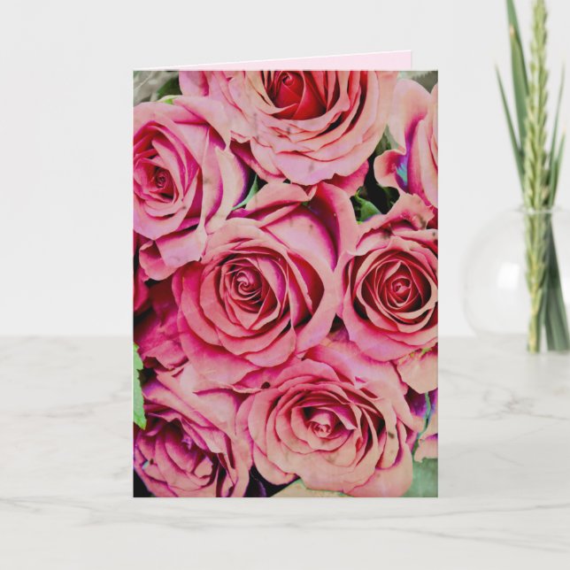 Romantic Roses custom text wedding anniversary Card (Front)