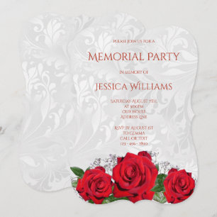 Romantic Roses & Damask Memorial Party Invitation