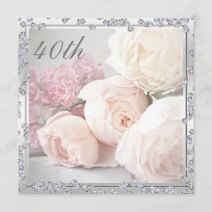 Romantic Roses & Diamonds 40th Birthday Party Invitation