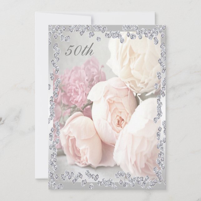 Romantic Roses & Diamonds 50th Birthday Party Invitation (Front)
