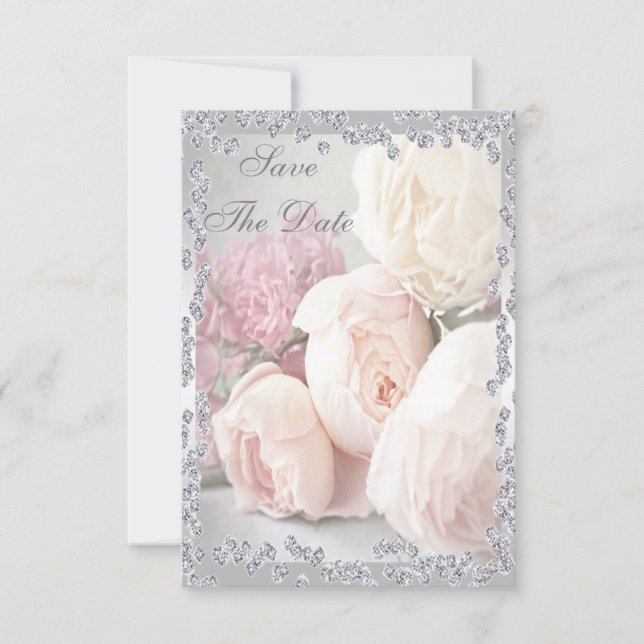 Romantic Roses & Diamonds 50th Save The Date (Front)