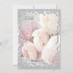 Romantic Roses & Diamonds 55th Birthday Party Invitation