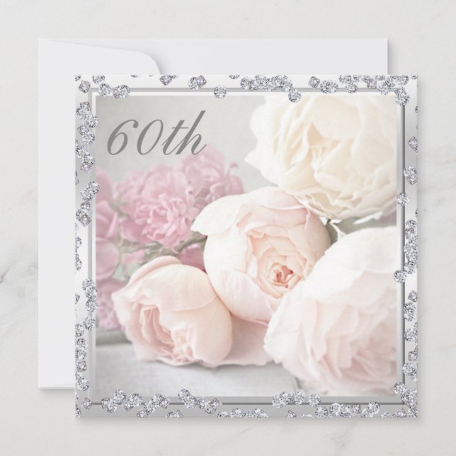 Romantic Roses & Diamonds 60th Birthday Party Invitation (Front)