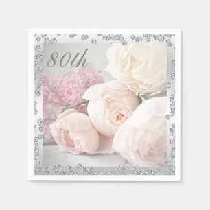 Romantic Roses & Diamonds 80th Birthday Serviettes Napkin