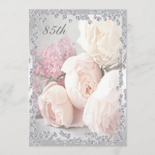 Romantic Roses & Diamonds 85th Birthday Party Invitation