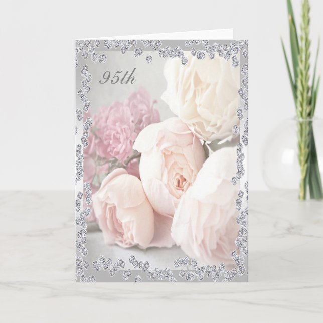 Romantic Roses & Diamonds 95th Birthday Card (Front)