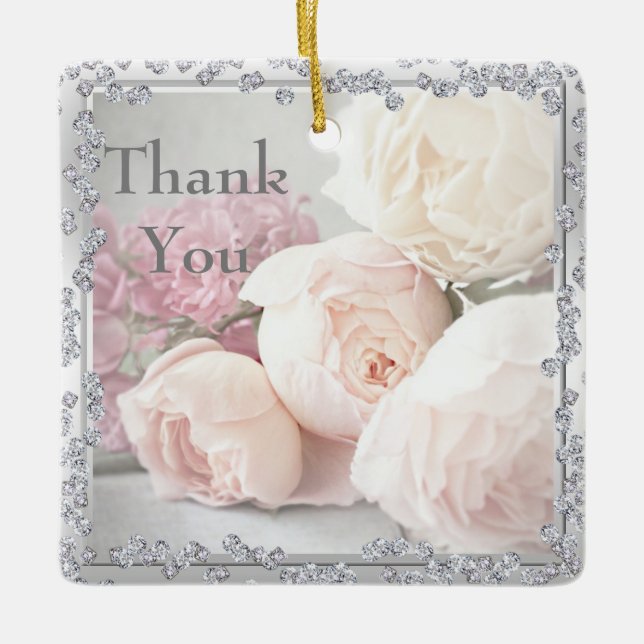 Romantic Roses & Diamonds Thank You Ceramic Tree Decoration (Front)