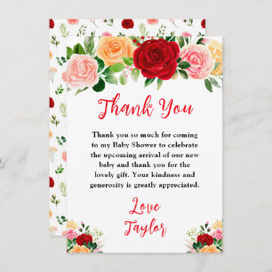 Romantic Roses Floral Baby Shower Thank You Card