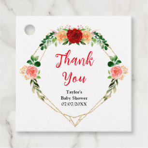 Romantic Roses Floral Baby Shower Thank You Favour Tags
