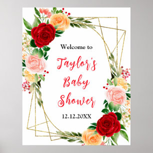 Romantic Roses Floral Baby Shower Welcome Sign