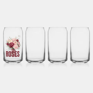 Romantic Roses Floral Bouquet Elegant Flower Desig Can Glass
