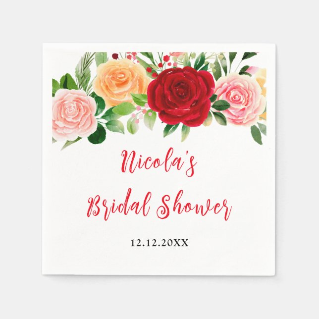 Romantic Roses Floral Bridal Shower Napkin (Front)