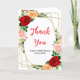 Romantic Roses Floral Bridal Shower Thank You Card