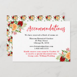 Romantic Roses Floral Wedding Accommodations Enclosure Card