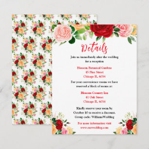 Romantic Roses Floral Wedding Details Enclosure Card
