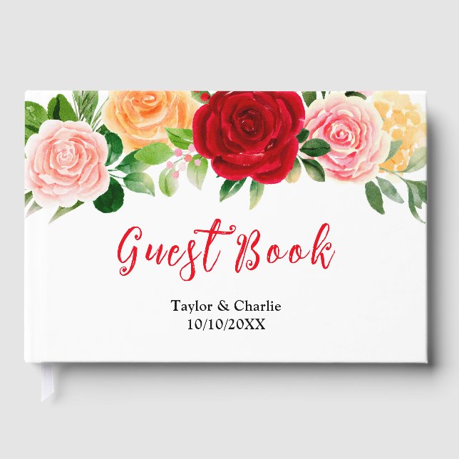 Romantic Roses Floral Wedding Guest Book (Front)