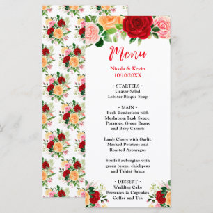 Romantic Roses Floral Wedding Menu