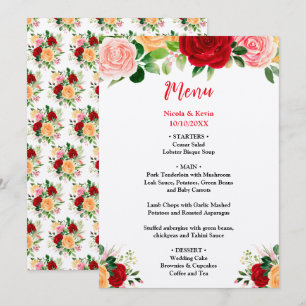 Romantic Roses Floral Wedding Menu