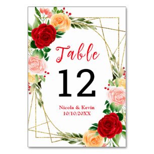 Romantic Roses Floral Wedding Table Number