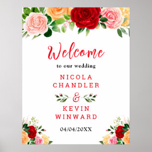 Romantic Roses Floral Wedding Welcome Sign