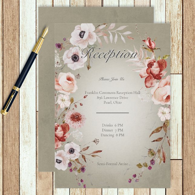 Romantic Roses Green Pink Floral Wedding Reception Enclosure Card (Creator Uploaded)