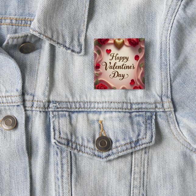 Romantic Roses & Heart Valentine Design 15 Cm Square Badge (In Situ)