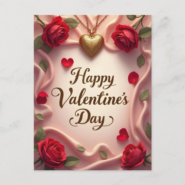 Romantic Roses & Heart Valentine Design Postcard (Front)