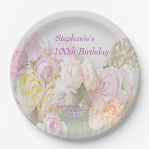 Romantic Roses in Jars 100th Birthday Paper Plate