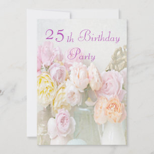 Romantic Roses in Jars 25th Birthday Party Invitation