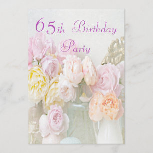 Romantic Roses in Jars 65th Birthday Party Invitation