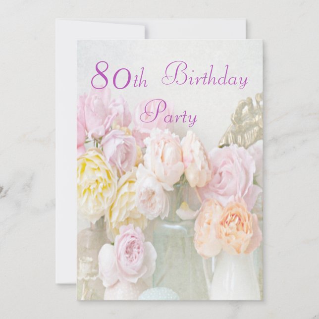 Romantic Roses in Jars 80th Birthday Party Invitation (Front)