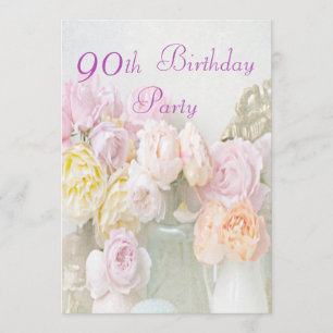 Romantic Roses in Jars 90th Birthday Party Invitation