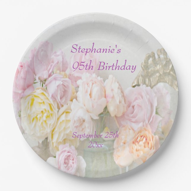 Romantic Roses in Jars 95th Birthday Paper Plate (Front)