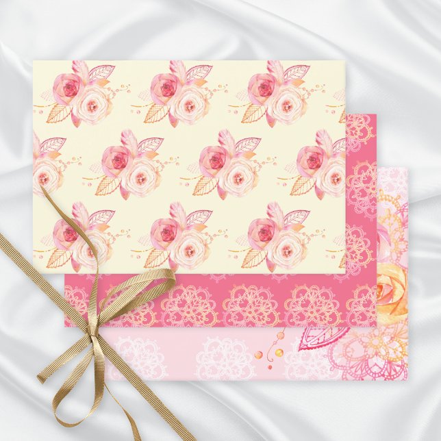 Romantic Roses Lace Pattern Wrapping Paper Sheet (Creator Uploaded)