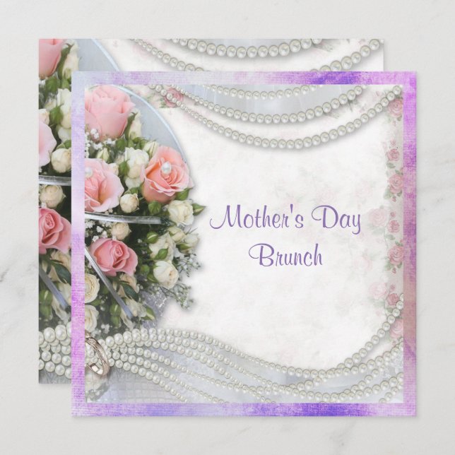 Romantic Roses & Pearls Mother's Day Brunch Invitation (Front/Back)