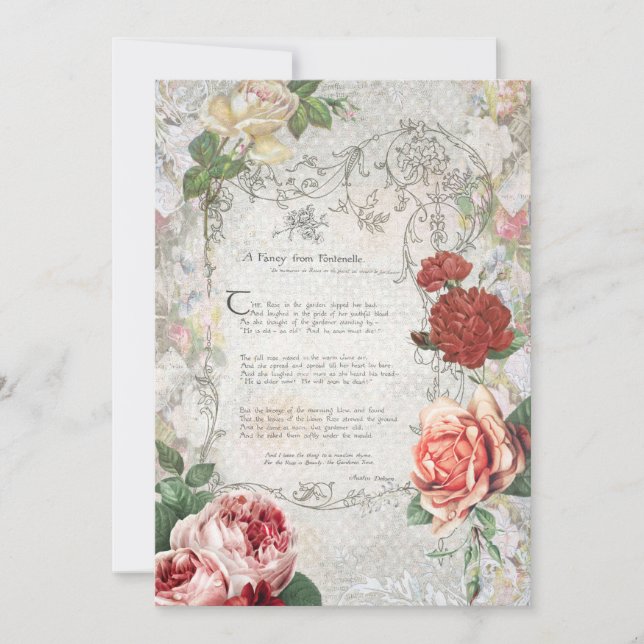 Romantic Roses, Poem & Filigree Border Card (Front)