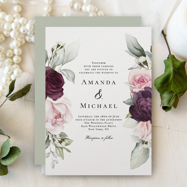 Romantic Roses Watercolor Botanical Wedding Invitation (Creator Uploaded)