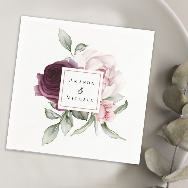 Romantic Roses Watercolor Botanical Wedding Napkin (Creator Uploaded)