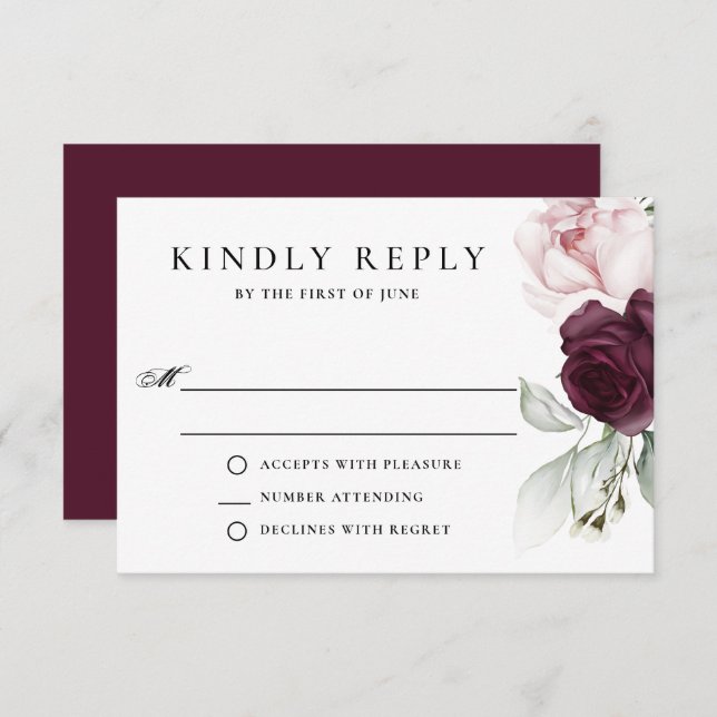 Romantic Roses Watercolor Botanical Wedding RSVP Card (Front/Back)