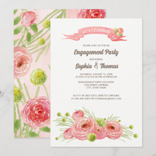 Romantic Roses Watercolor Engagement Party  Invitation